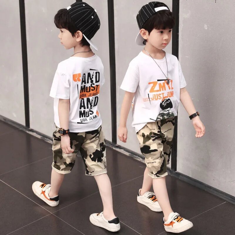Bộ Đồ Thời Trang 2 Món Gồm Áo Thun + Quần Short Phong Cách Hàn Quốc Cho Bé Trai 2-3-4-5-6-7-8-9-10-11-12 Tuổi
