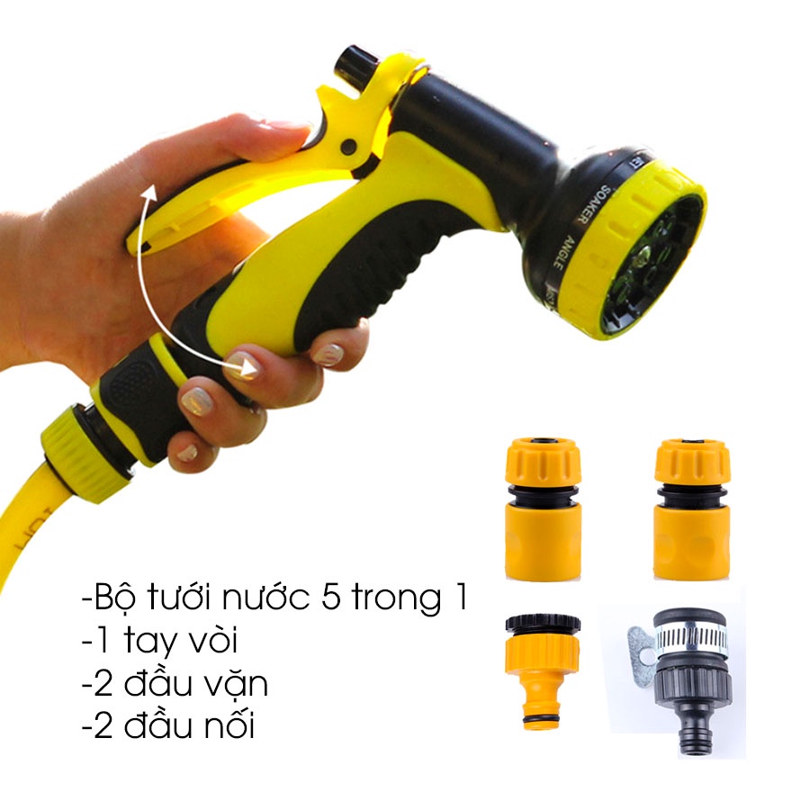 Bộ vòi xịt tưới nước rửa xe 5 trong 1, có 10 chế độ phun nước bền đẹp
