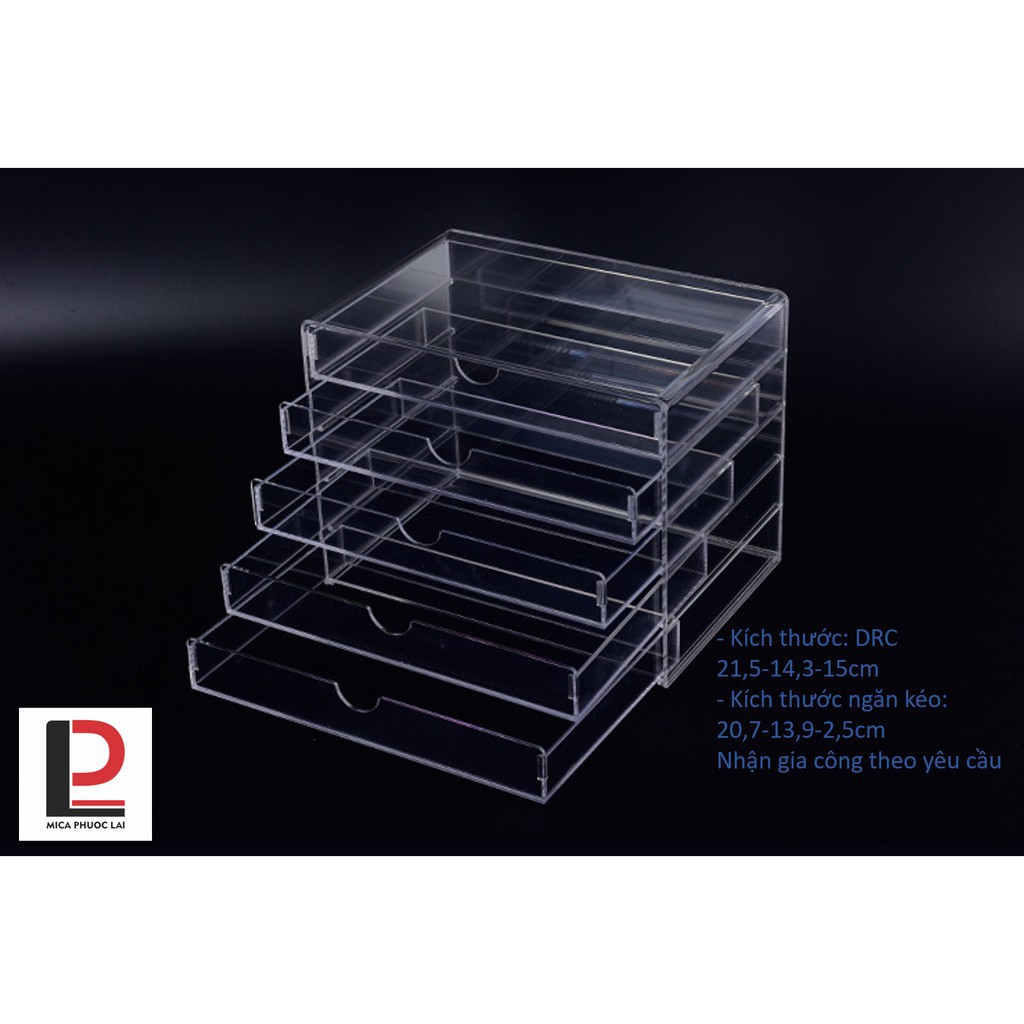 Hộp mica trưng bày mỹ phẩm cao cấp/ Hộp 5 ngăn kéo chống bụi
