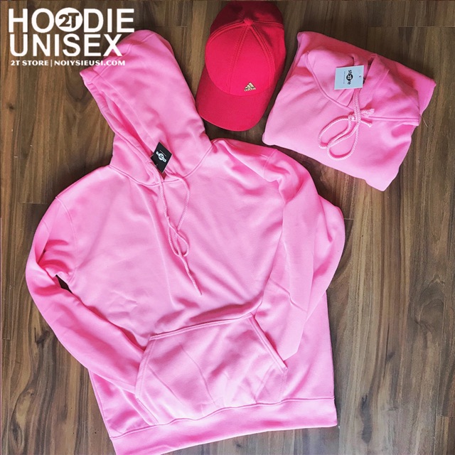 Áo hoodie unisex 2T Store H14 màu hồng phấn - Áo khoác nỉ chui đầu nón 2 lớp dày dặn đẹp chất lượng | BigBuy360 - bigbuy360.vn
