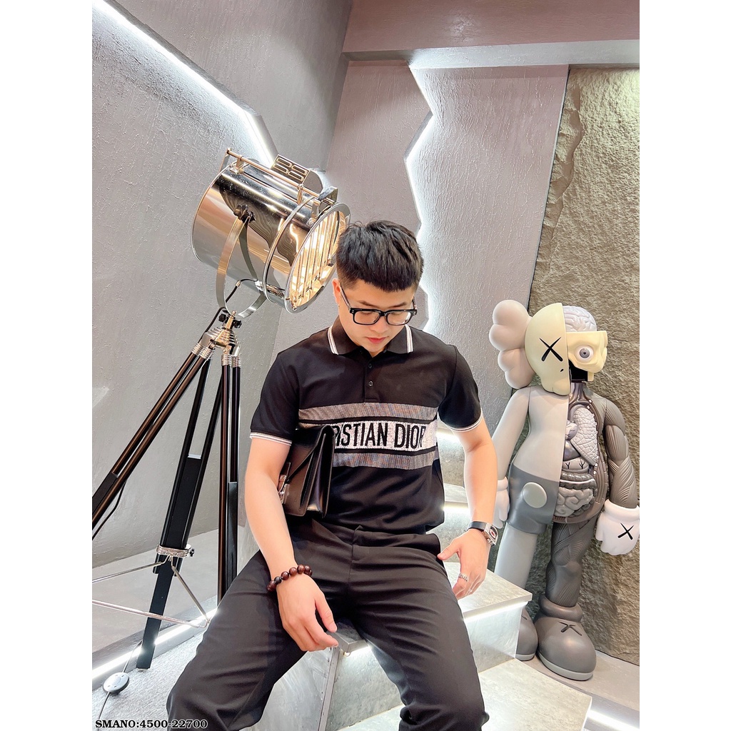 Áo thun nam nữ cổ trụ tay ngắn phối sọc kẻ ngang chữ DIO, bo viền tay cổ chất cotton thoáng mát thời trang hot mùa hè