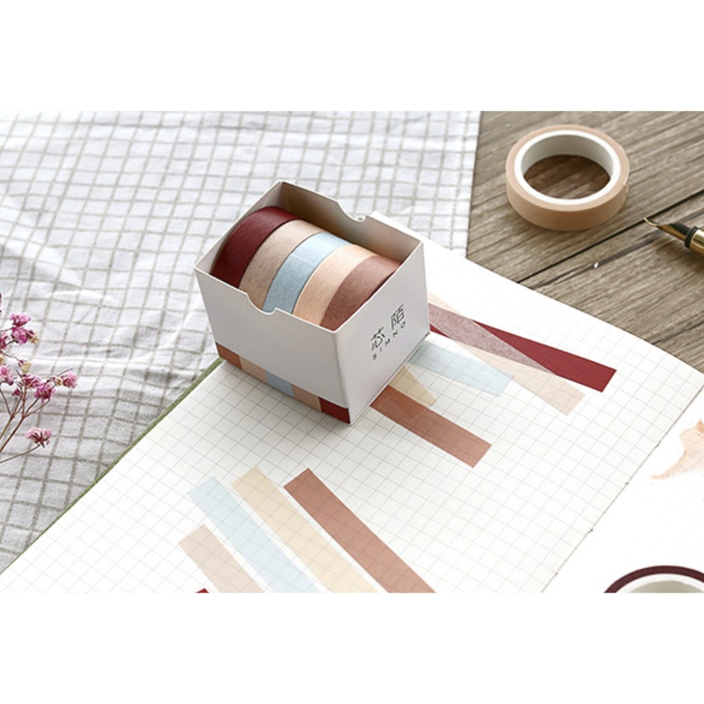 Set 5 Cuộn Washi Tape Mẫu Màu Dusk - 5 Cuộn Băng Dính Masking Tape