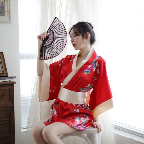 Đồ ngủ sexy kimono hoa anh đào Nhật Bản đỏ gợi cảm quyến rũ + quần chip G-string  57