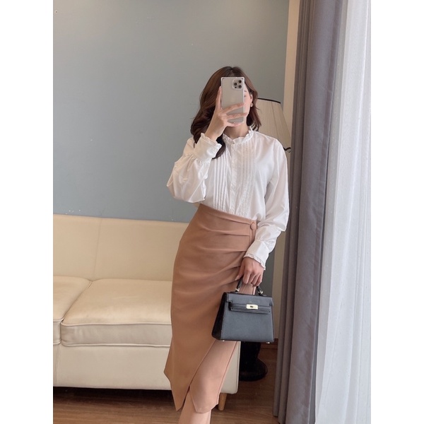 Chân váy bút chì cúc bọc