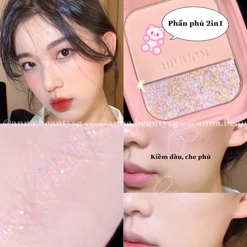 Phấn phủ kiềm dầu bắt sáng highlight 2in1 có kèm mút và gương