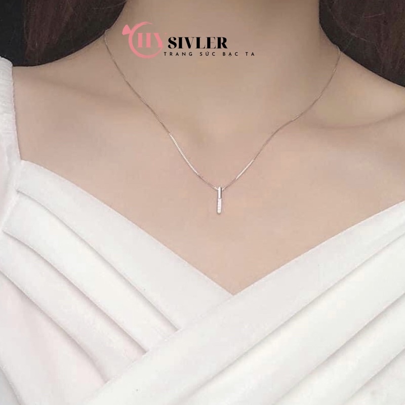 Dây chuyền bạc 1 thanh đá đơn giản nhẹ nhàng nữ tính dây chuyền nữ bạc thật giá rẻ CHY SILVER