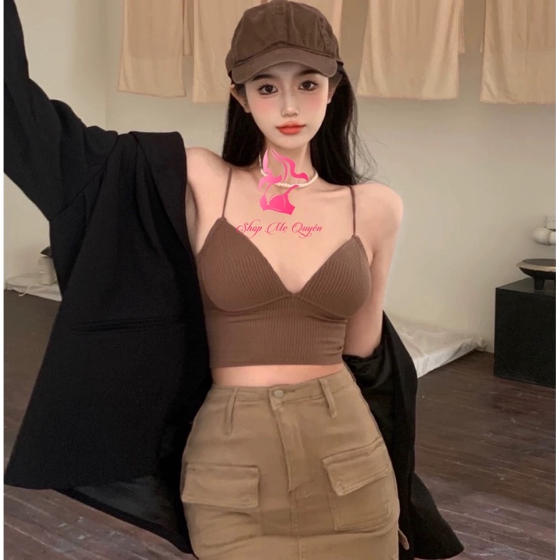 Áo bra 2 dây có mút ngực , áo bra len tăm nữ không gọng tạo đường cong sexy gợi cảm