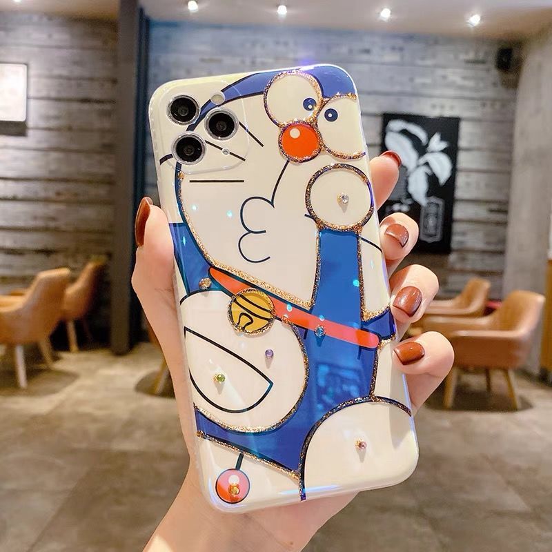 Cartoon Doraemon blue light water drill mobile phone case iPhone 7/7p/8/8p/x/xs/xsmax/xr/11/12/mini/pro/promax