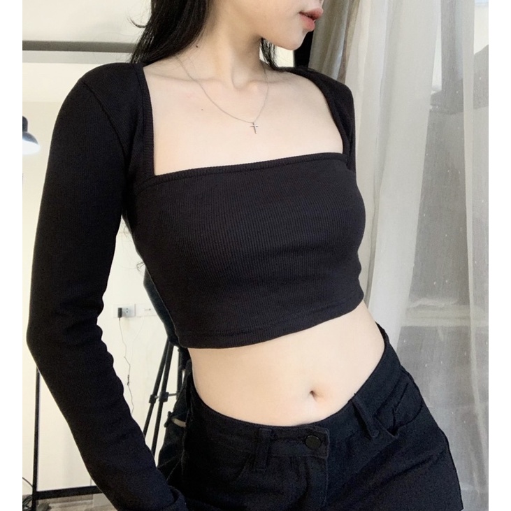 Áo Croptop Cổ Vuông Tay Dài, Áo Ctr Thun Body Chất Borip Nữ Tính Freesize IRISVIEL | BigBuy360 - bigbuy360.vn