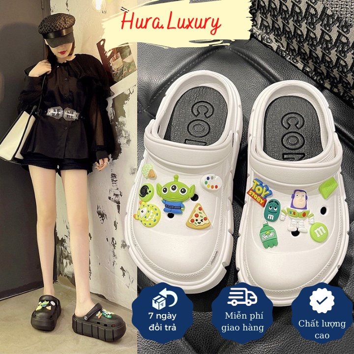 Dép bánh mì nữ nam Cross đế cao 5cm, dép cao gót cao su EVA Sticker dễ thương ToyStory
