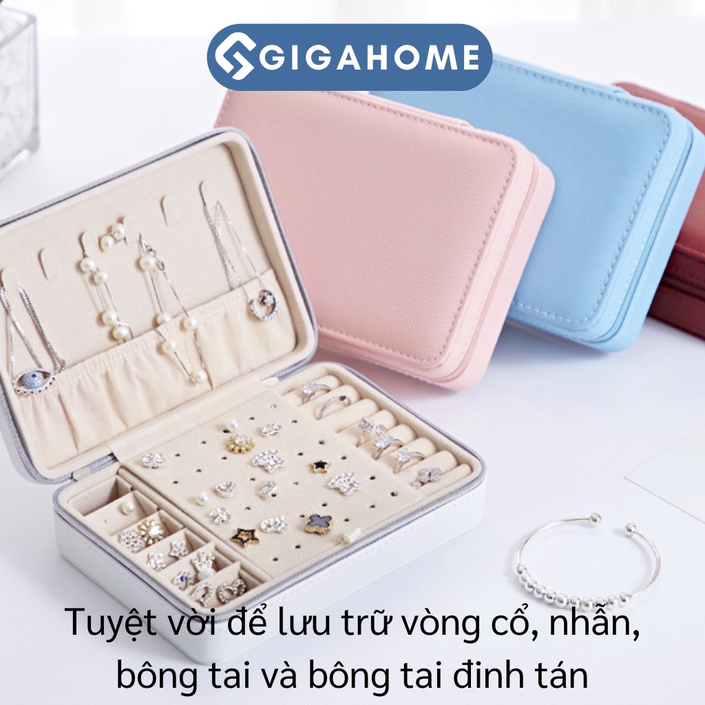 Hộp Đựng Đồ Trang Sức, Khuyên Tai, Lắc Tay GIGAHOME Có Gương Bọc Da Pu Sang Trọng 9506