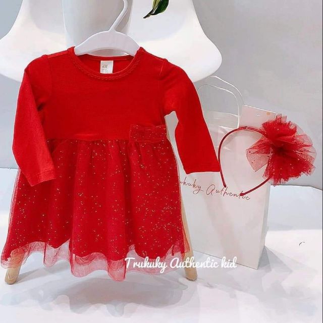 Puff-sleeved Velour Dress - Dark red - Kids