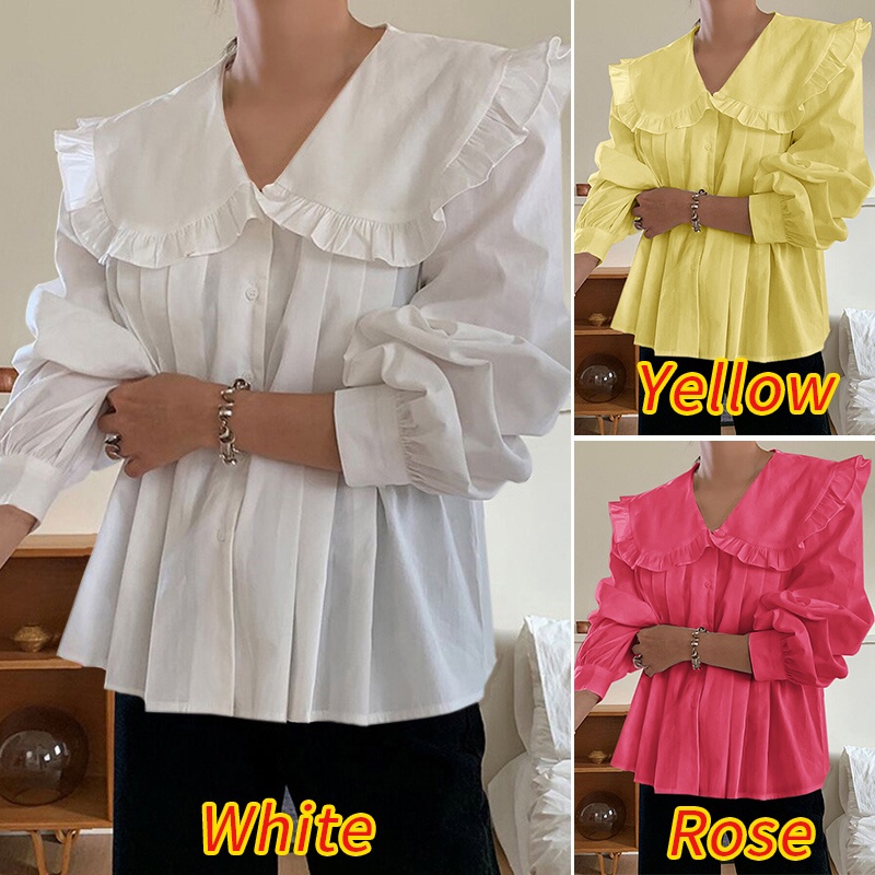 Áo sơ min ZANZEA màu trơn cổ bẻ màu trơn tay áo phồng thiết kế xếp ly thời trang đi tiệc cho nữ