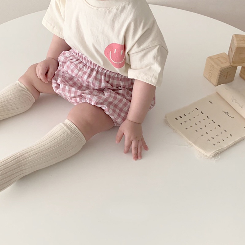 Set Áo Thun Cotton In Hình Mặt Cười + Quần Short Cho Bé Sơ Sinh