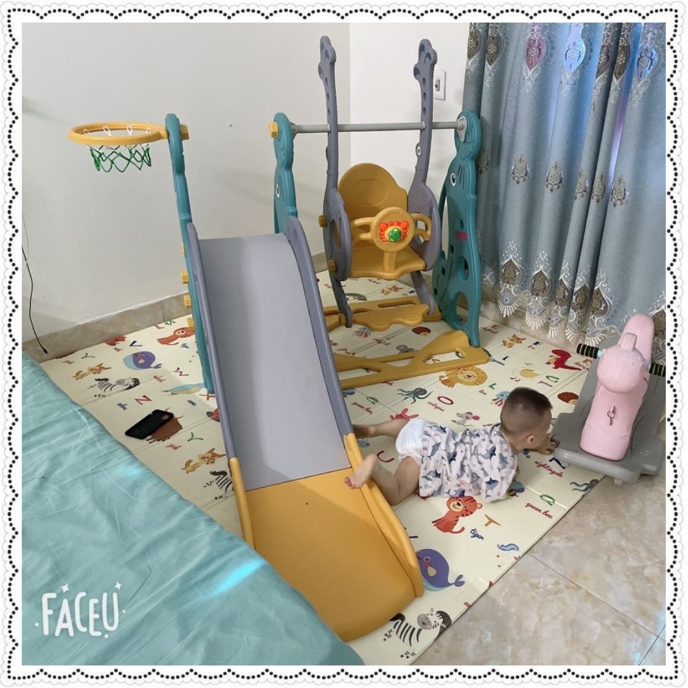 Cầu trượt cho bé, cầu trượt xích đu hải cẩu đồ chơi vận động cho trẻ 1-10 tuổi máng cao chất liệu nhựa nguyên sinh