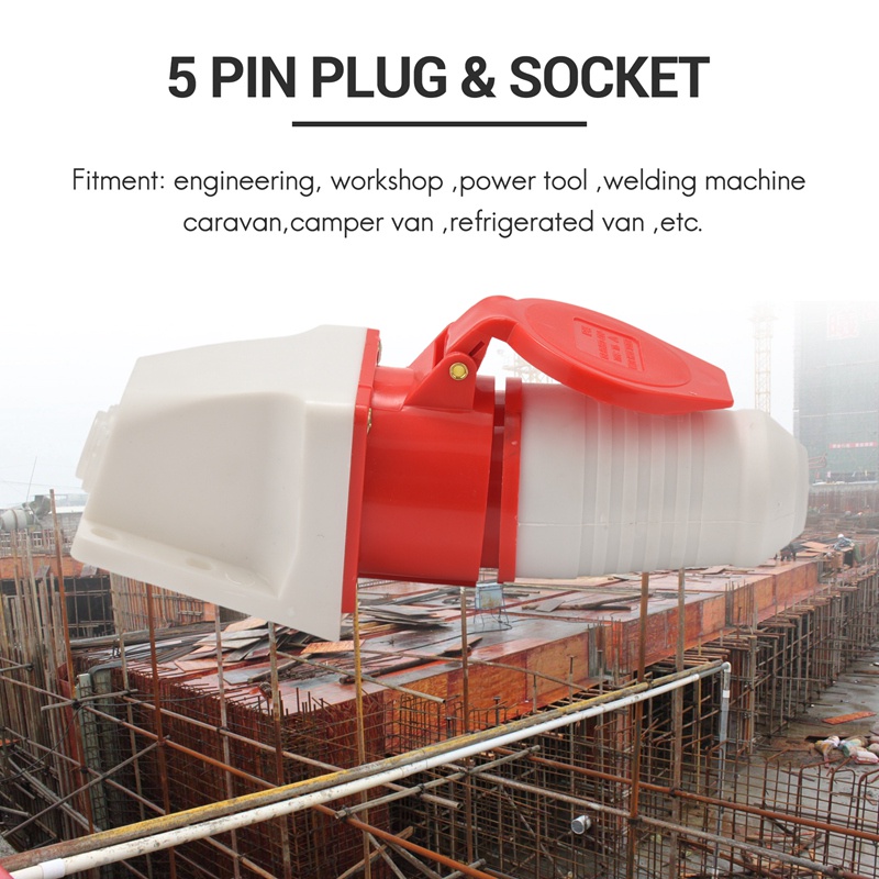 16 Amp 5 chân Cắm &amp; Ổ cắm Chống thời tiết IP44 3 pha 380-415v 3P + N + Earth 16A