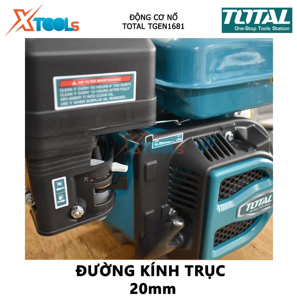 Động cơ nổ TOTAL TGEN1681 đầu nổ dùng xăng Loại động cơ 4 thì, OHV, Đầu ra tối đa 5.5HP, Đường kính trục 20mm, Dung tích