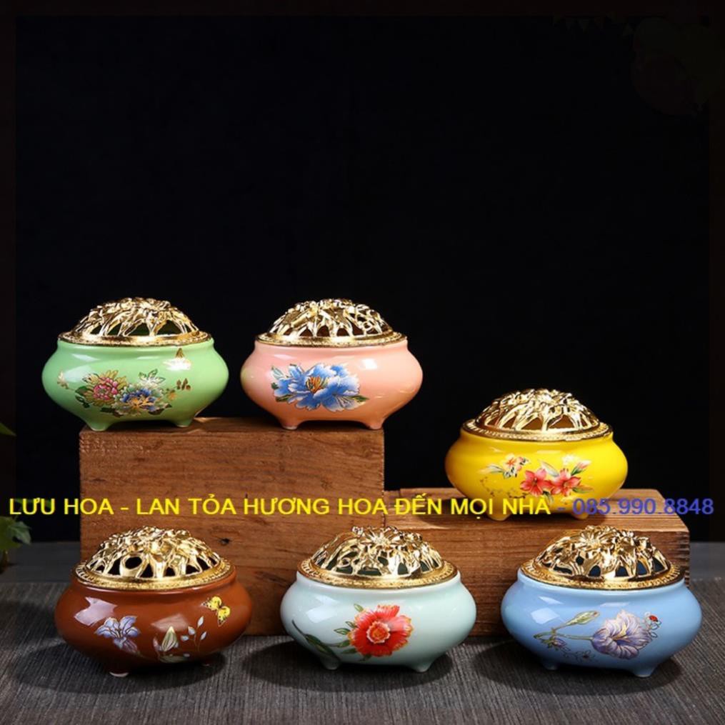 Trầm hương , dụng cụ đốt trầm, lư đốt trầm men rạn ngọc cao cấp - Tặng kèm nụ trầm .