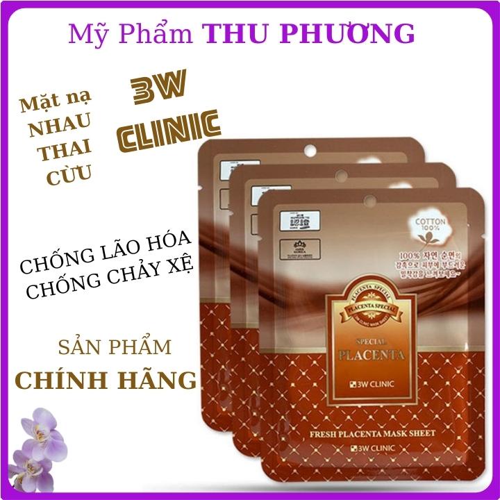 30 Mặt nạ dưỡng da thiên nhiên Nhau thai cừu Mỹ phẩm chăm sóc da chính hãng Hàn Quốc 3W Clinic Fresh Placenta mask sheet