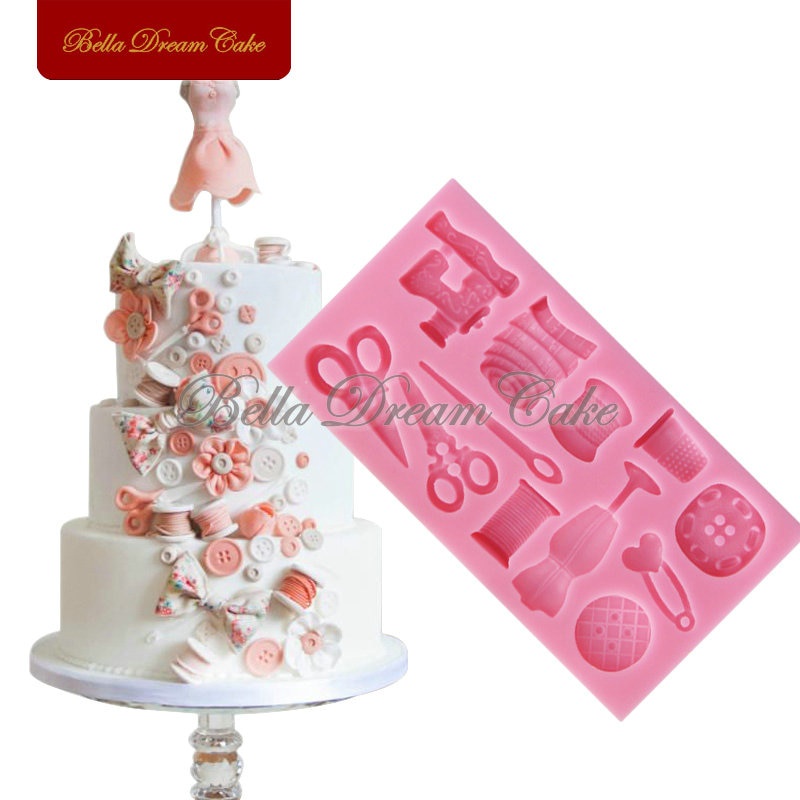 Khuôn Silicone Làm Bánh Tạo Hình Cây Kéo Và Kim Chỉ