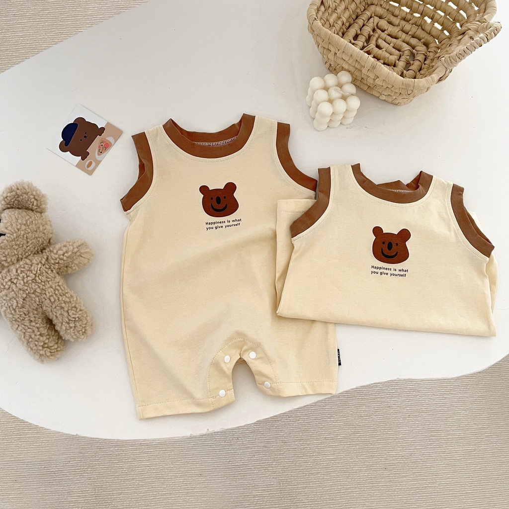 Bộ Áo Liền Quần Sát Nách In Hoạt Hình Dễ Thương Thời Trang Mùa Hè Cho Bé Trai