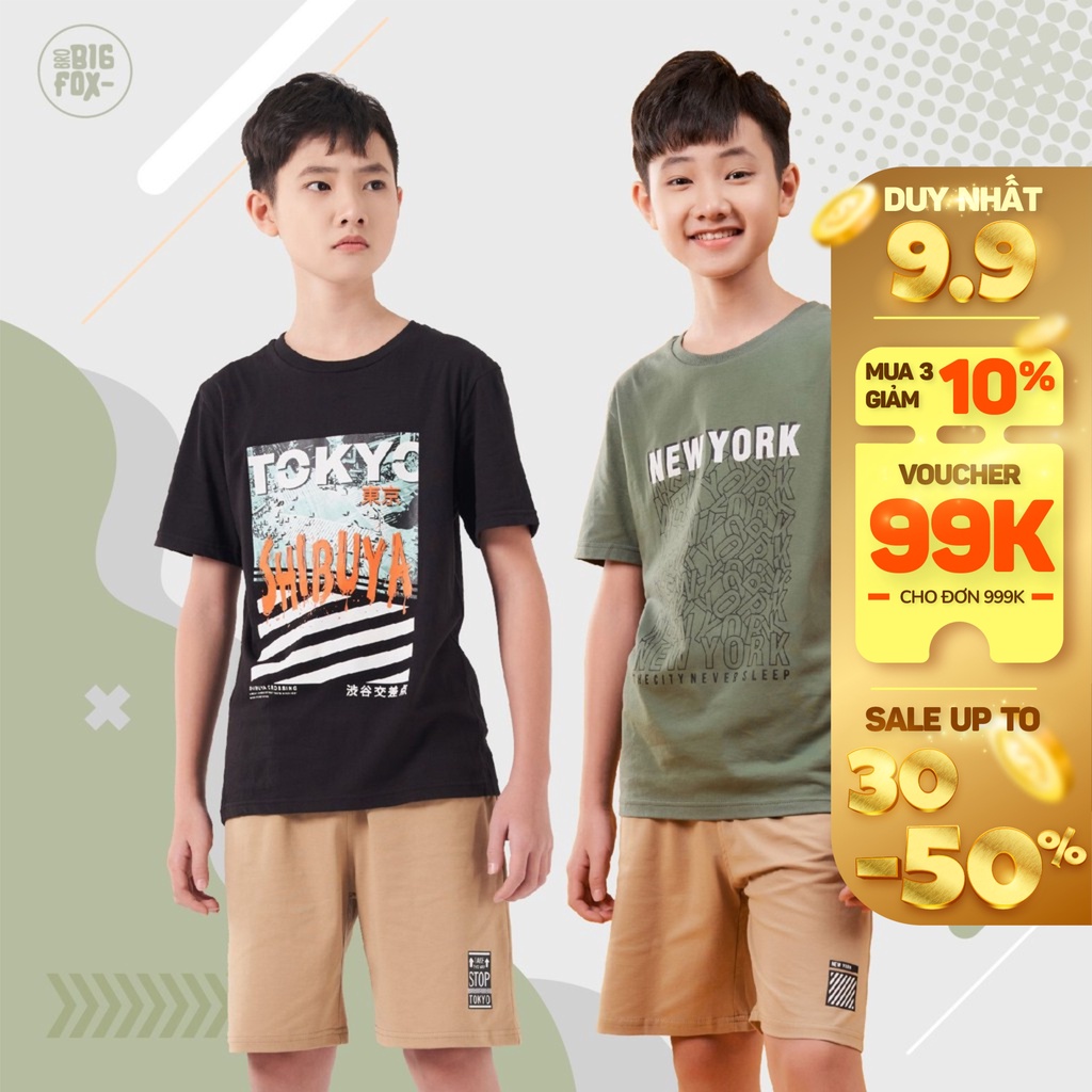 Bộ Quần Áo Cộc Tay Bé Trai Size Đại 12-15 Tuổi Teen Nam BigFox Mặc Mùa Hè Chất Cotton Mã Xuất 08