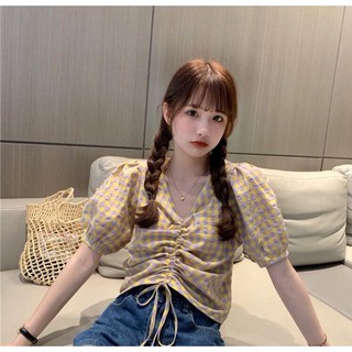 Áo Kẻ Dây Rút Croptop