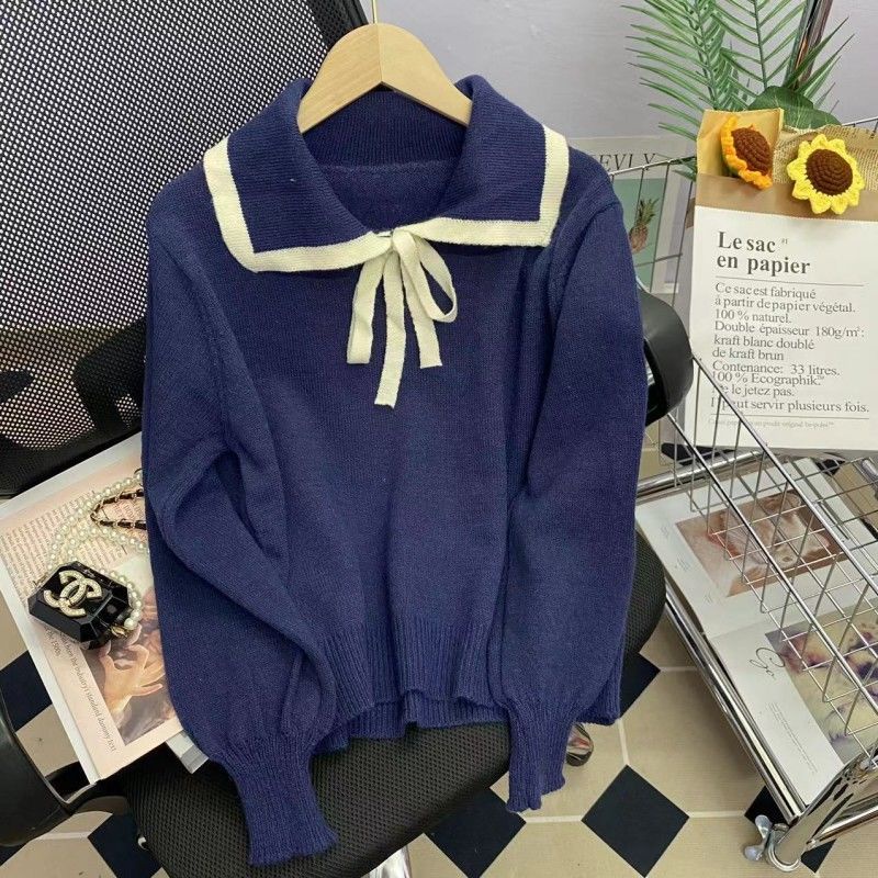 Áo Sweater Dệt Kim Tay Dài Màu Sắc Tương Phản Phong Cách Hàn Quốc Thời Trang Mùa Thu Cho Nữ