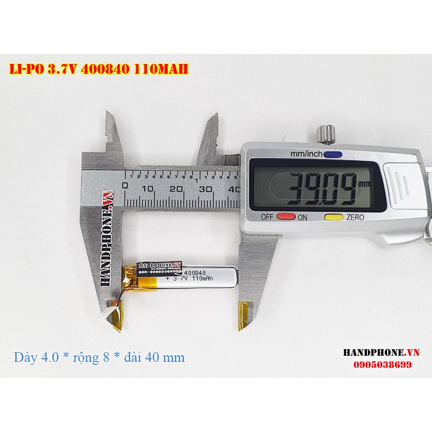 Pin Li-Po 3.7V 400840 110mAh (Lithium Polymer) cho Tai Nghe Bluetooth, Máy Ghi Âm, Máy Nghe Nhạc, Loa Bluetooth