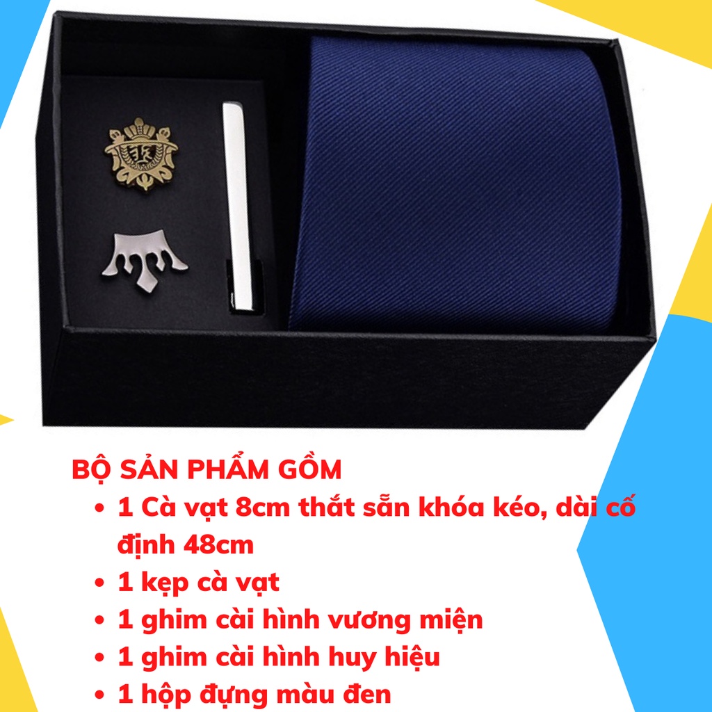 Set cà vạt bản to 8cm làm quà tặng cho Nam gồm cà vạt, kẹp cà vạt, ghim cài áo đóng hộp lịch sự CCV-28