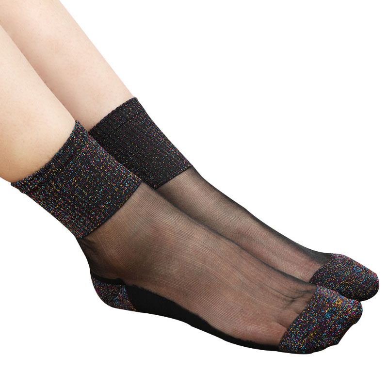 Vớ Lụa Phối Ren Đính Kim Tuyến Lấp Lánh Co Giãn Dành Cho Nữ