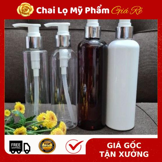 Chai Chiết Mĩ Phẩm ❤ Chai nhựa pet vòi nhấn sữa tắm Xi bạc,vàng 100ml 150ml 200ml 250ml chiết mỹ phẩm , phụ kiện du lịch