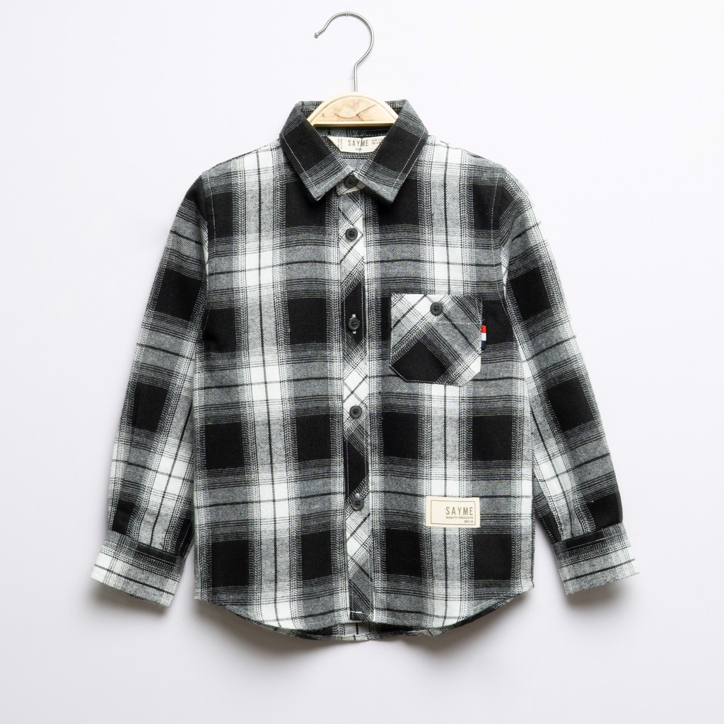 Áo sơ mi bé trai SAYME vải thô cotton cào lông kẻ caro cổ điển BCSH0007-8, BCSH009-10