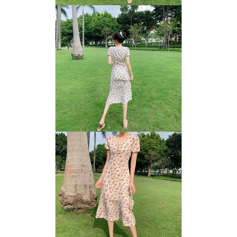 Đầm chiffon Dáng Chữ A Họa Tiết Hoa Phong Cách Pháp Cổ Điển Thời Trang Mùa Hè Hàng Mới