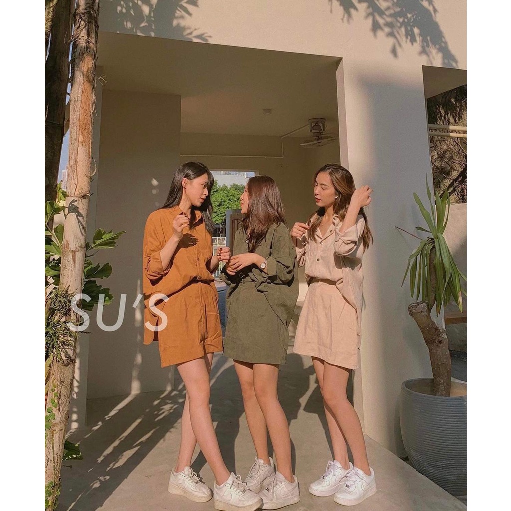 Set vest crotop LT Closet chất umi mềm dầy mịn, áo vest, quần giả váy