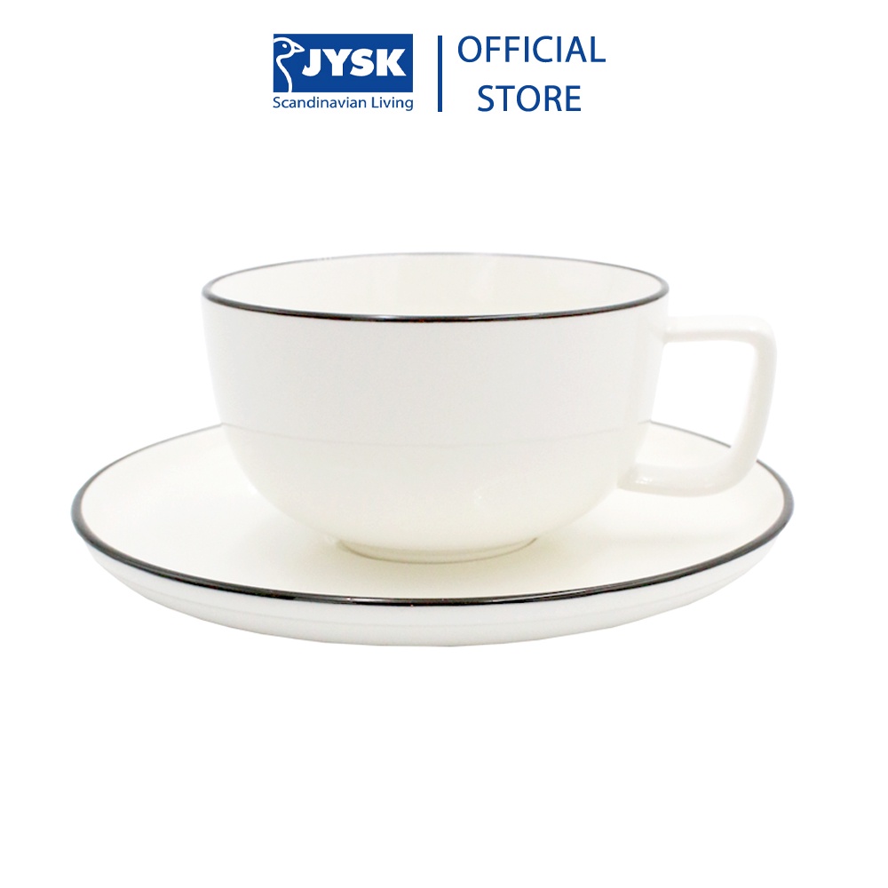 Bộ tách trà | JYSK nID | sứ trắng bóng viền đen | D12.7xR10.3xC5.9cm/ DK16.5xC2.2cm