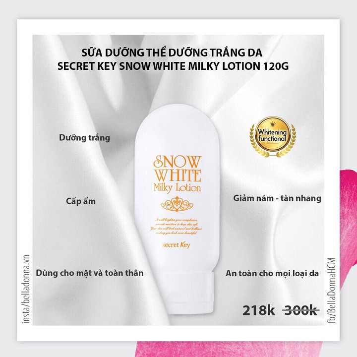 [HÀNG CHÍNH HÃNG] Sữa dưỡng thể trắng da toàn thân Secret Key Snow White Milky Lotion 120ml