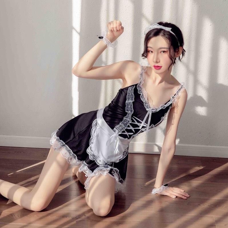 Đồ ngủ sexy cosplay hầu gái ngây thơ quyến rũ gợi cảm + quần chip G-string New | BigBuy360 - bigbuy360.vn