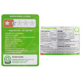 Nồi cơm điện tử 1.8 lít Kangaroo KG595 (Bảo hành 12 tháng)