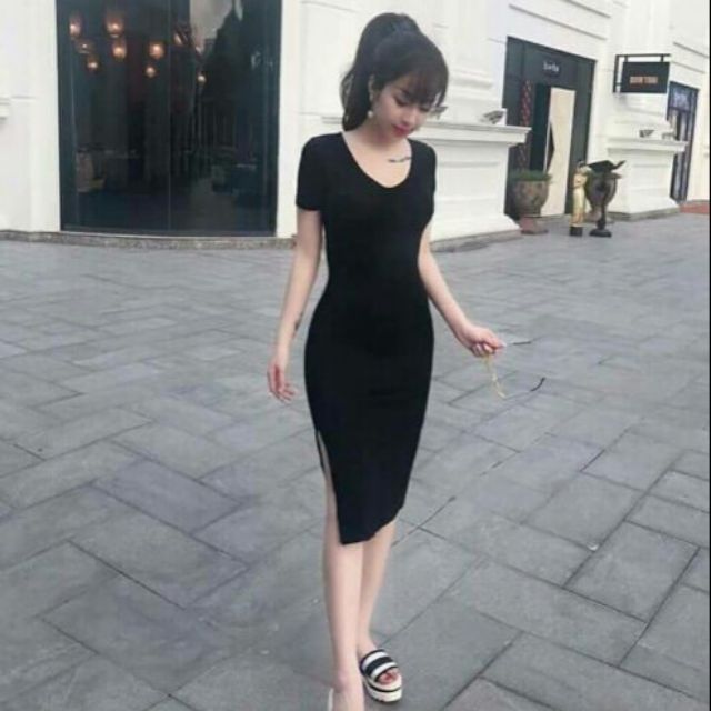Đầm body cổ Tim tay ngắn
