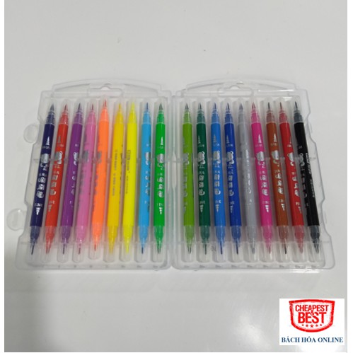 Bút Marker, Lông Màu, Highlighter, Calligraphy 18 Màu, Nhỏ Gọn, Xinh Xắn, 2 Đầu BaoKe Ms 6027