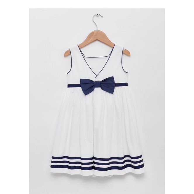 Váy B&amp;B trắng nơ xanh (phom ngắn)