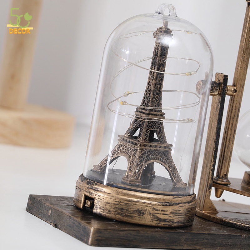 Đồng hồ cát kèm mô hình tháp Eiffel phát sáng, đồng hồ cát để bàn trang trí, quà tặng, lưu niệm