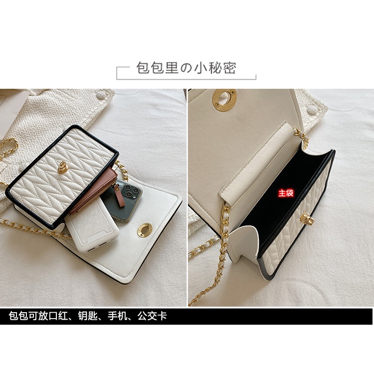 Túi Xách Đeo Vai Kiểu Vuông Nhỏ Thêu Hình Thoi Phối Dây Xích Thời Trang Sành