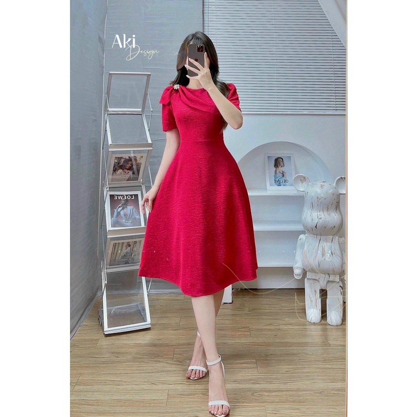 Váy đầm nữ dự tiệc dáng xòe phối cổ cách điệu kiểu dáng sang trọng tôn dáng