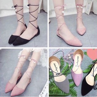 Giày sandal Bít mũi dây quấn hạt Châu