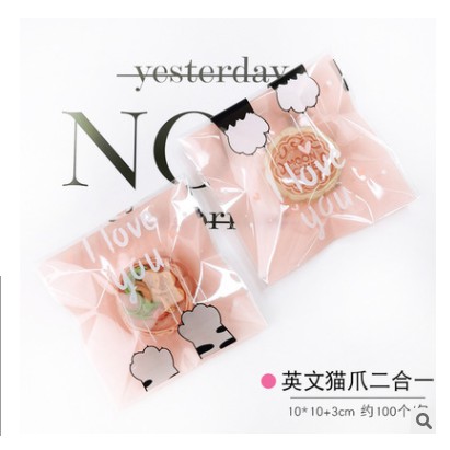 Set 10 túi kiếng đựng bánh cookie, quà tặng bàn tay mèo 10 x 10 cm