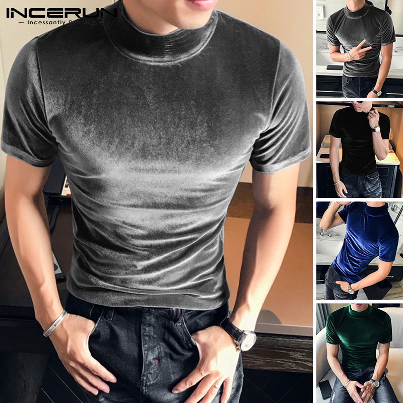 Áo nam INCERUN cổ tròn tay ngắn màu trơn thời trang 4 màu tùy chọn
