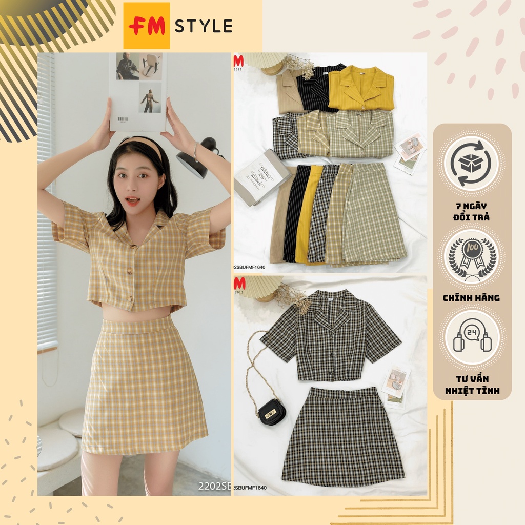 Set Áo phối cổ VEST kèm chân váy kiểu dáng Hàn Quốc Tiểu Thư | Fm style Shop 220216416