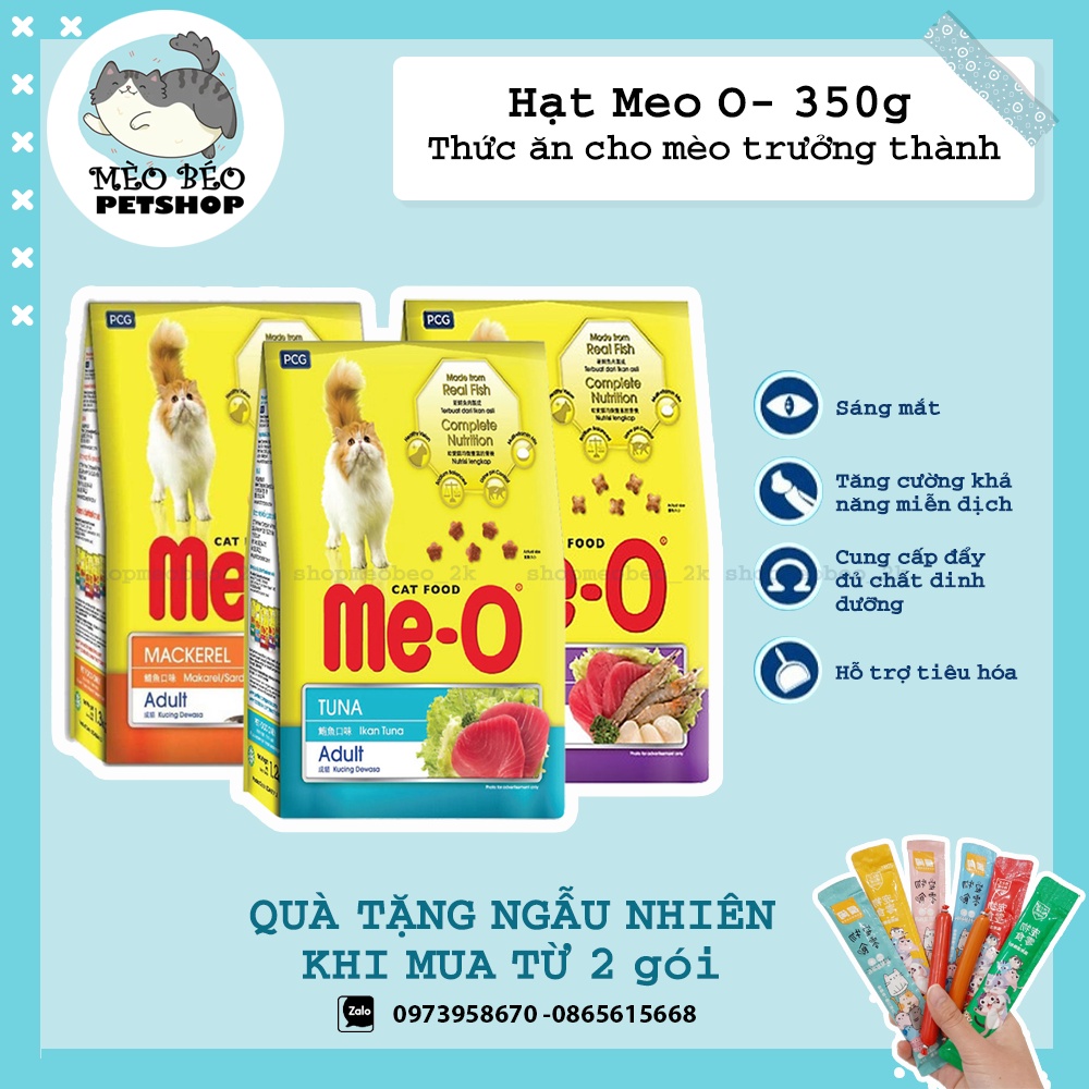 Thức Ăn cho mèo Me-O Adult 350g Vị Hải sản Cá Ngừ Cá thu Hạt cho mèo trưởng thành - Mèo Béo Petshop